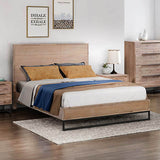 4 Pieces Bedroom Suite made in Solid Wood Acacia Veneered Queen Size Oak Colour 1XBed, 2X Bedside Table & 1XTallboy