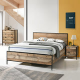 4 Pieces Bedroom Suite with Particle Board Contraction and Metal Legs Queen Size Oak Colour Bed, Bedside Table & Tallboy