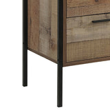 4 Pieces Bedroom Suite with Particle Board Contraction and Metal Legs Queen Size Oak Colour Bed, Bedside Table & Tallboy