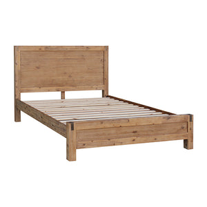 3 Pieces Bedroom Suite in Solid Wood Veneered Acacia Construction Timber Slat King Size Oak Colour Bed, Bedside Table