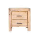 3 Pieces Bedroom Suite in Solid Wood Veneered Acacia Construction Timber Slat Single Size Oak Colour Bed, Bedside Table