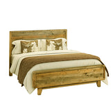 4 Pieces Bedroom Suite Queen Size in Solid Wood Antique Design Light Brown Bed, Bedside Table & Tallboy