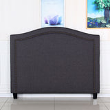 Bed Head Queen Size Charcoal Headboard with Curved Design Upholstery Linen Fabric