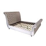 King Bed Frame Upholstery Velvet Fabric in Grey with Tufted Headboard Sleigh Bed