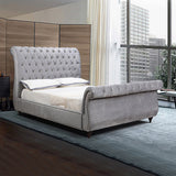 Queen Bed Frame Upholstery Velvet Fabric in Grey with Tufted Headboard Sleigh Bed