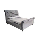 Queen Bed Frame Upholstery Velvet Fabric in Grey with Tufted Headboard Sleigh Bed