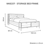 Queen Size Storage Bed Farme in Oak Colour with Particle Board Contraction and Metal Legs