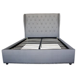 Bed Frame King Size in Grey Fabric Upholstered French Provincial High Bedhead