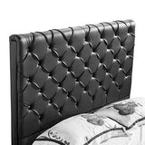 Queen Size Bed Frame in Black Faux Leather Crystal Tufted High Bedhead Bentwood Slat