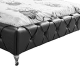 Queen Size Bed Frame in Black Faux Leather Crystal Tufted High Bedhead Bentwood Slat