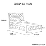 Queen Size Bed Frame in Black Faux Leather Crystal Tufted High Bedhead Bentwood Slat