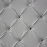 Queen Size Bed Frame in White Faux Leather Crystal Tufted High Bedhead Bentwood Slat