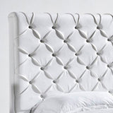 Queen Size Bed Frame in White Faux Leather Crystal Tufted High Bedhead Bentwood Slat