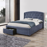 King Size Storage Bed Frame Upholtery Navy Blue Fabric with 2 Drawers