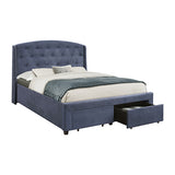 King Size Storage Bed Frame Upholtery Navy Blue Fabric with 2 Drawers