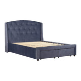 King Size Storage Bed Frame Upholtery Navy Blue Fabric with 2 Drawers