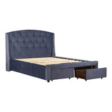 King Size Storage Bed Frame Upholtery Navy Blue Fabric with 2 Drawers
