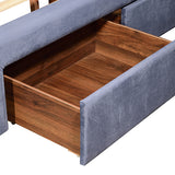 King Size Storage Bed Frame Upholtery Navy Blue Fabric with 2 Drawers