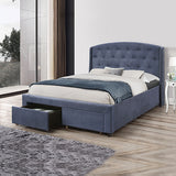 Queen Size Storage Bed Frame Upholtery Navy Blue Fabric with 2 Drawers