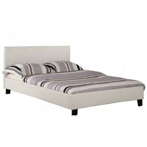 Queen Size Leatheratte Bed Frame in White Colour with Metal Joint Slat Base