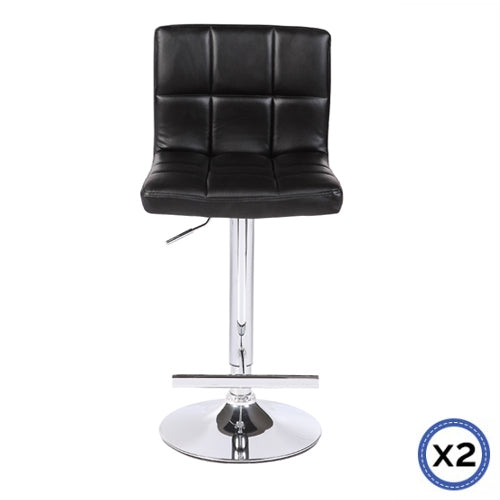 2X Black Bar Stools Faux Leather Mid High Back Adjustable Crome Base Gas Lift Swivel Chairs