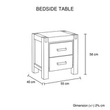Bedside Table 2 drawers Night Stand in Solid Acacia Wood Chocolate Colour