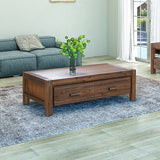 Coffee Table Solid Acacia Wood & Veneer 1 Drawers Storage Chocolate Colour