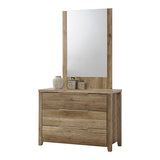 Dresser with 3 Storage Drawers in Natural Wood like MDF in Oak Colour with Mirror