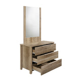 Dresser with 3 Storage Drawers in Natural Wood like MDF in Oak Colour with Mirror