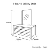 Dresser with 3 Storage Drawers in Natural Wood like MDF in Oak Colour with Mirror