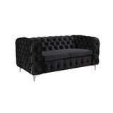 3+2 Seater Sofa Classic Button Tufted Lounge in Black Velvet Fabric with Metal Legs