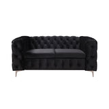 2 Seater Sofa Classic Button Tufted Lounge in Black Velvet Fabric with Metal Legs