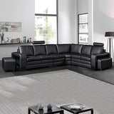 Lounge Set Luxurious 6 Seater Faux Leather Corner Sofa Living Room Couch in Black with 2x Ottomans