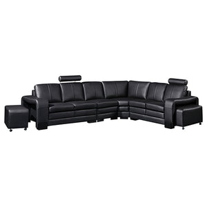 Lounge Set Luxurious 6 Seater Faux Leather Corner Sofa Living Room Couch in Black with 2x Ottomans