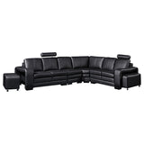 Lounge Set Luxurious 6 Seater Faux Leather Corner Sofa Living Room Couch in Black with 2x Ottomans