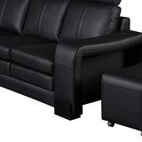 Lounge Set Luxurious 6 Seater Faux Leather Corner Sofa Living Room Couch in Black with 2x Ottomans