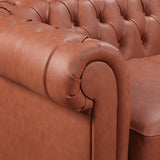 Single Seater Brown Sofa Armchair for Lounge Chesterfireld Style Button Tufted in Faux Leather