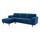 Velvet Upholstery 2 Seater Tufted Sofa Blue Color Lounge Set for Living Room Couch with Chaise