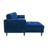 Velvet Upholstery 2 Seater Tufted Sofa Blue Color Lounge Set for Living Room Couch with Chaise