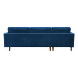 Velvet Upholstery 2 Seater Tufted Sofa Blue Color Lounge Set for Living Room Couch with Chaise