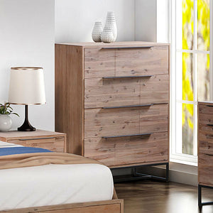 Tallboy with 4 Storage Drawers Assembled Solid Acacia Wooden Construction in Tea Colour