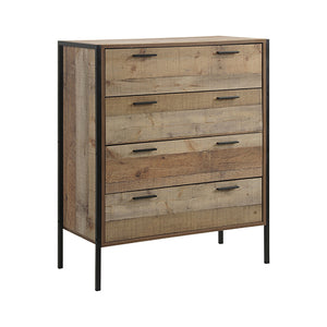 Tallboy 4 Storage Drawers Natural Wood Like Particle board Construction in Oak Colour