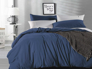 Luxton Super King Size Indigo Vintage Washed Cotton Quilt Cover Set(3PCS)