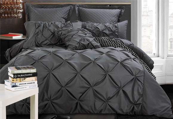 King Size Charcoal Diamond Pintuck Quilt Cover Set(3PCS)