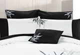 King Size Embroidered Bamboo Pattern White Quilt Cover Set (3PCS)