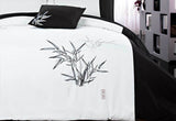 King Size Embroidered Bamboo Pattern White Quilt Cover Set (3PCS)