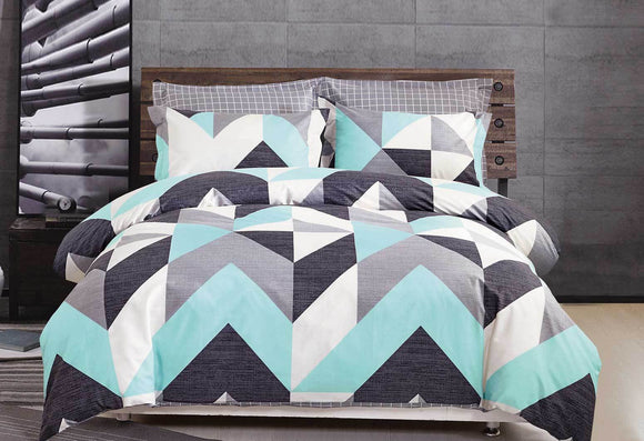 Luxton Queen Size Cotton Aqua Zig Zag Quilt Cover Set (3PCS)