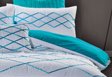 King Size White and Turquoise Blue Quilt Cover Set (3PCS)