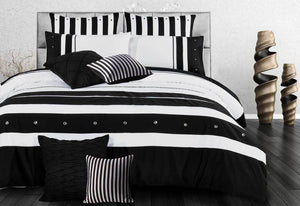 King Size Black White Striped Quilt Cover Set(3PCS)