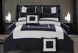 Luxton King Size 3pcs Navy Blue Border Striped Quilt Cover Set